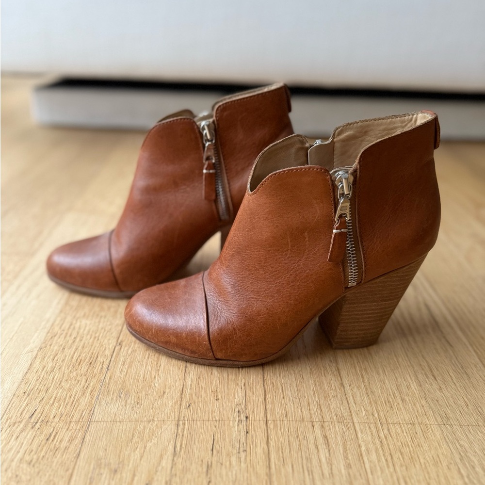 Rag & Bone Tan Leather Margot Booties, size 38.5 - Picture 2 of 7